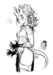  2023 absurd_res azuza black_and_white blush dated ear_piercing female hi_res horn humanoid humanoid_pointy_ears monochrome mouth_closed piercing scalie signature simple_background sketch solo speech_bubble tail 
