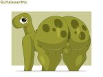  anus balls big_butt black_eyes blush bongo_(bonguitoweon) brown_background butt digital_media_(artwork) dinosaur feral genitals green_body green_scales green_spots half-closed_eyes hi_res looking_back male melomor narrowed_eyes on_ground pixel_(artwork) presenting presenting_hindquarters quadruped reptile scales scalie simple_background solo spots spotted_butt thick_thighs white_background 