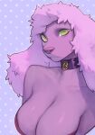  anthro big_breasts breasts bust_portrait canid canine canis cleavage clothed clothing collar domestic_dog female fur green_eyes hair hi_res kuroi_kamome mammal pink_body pink_fur pink_hair poodle portrait solo 