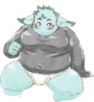  anthro belly blue_body blue_eyes blue_fur blush briefs bulge clothing exe_exem fur inaba_(tamacolle) lagomorph leporid looking_at_viewer male mammal navel overweight rabbit sitting solo sweater tamacolle tighty_whities topwear underwear white_briefs white_clothing white_underwear 