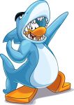  absurd_res avian bird club_penguin full-length_portrait hi_res looking_at_viewer male nazi_salute official_art open_mouth penguin portrait shark_costume sharp_teeth solo teeth upper_teeth_only 
