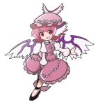  1girl animal_ears bird_ears bird_wings black_footwear brown_dress brown_headwear dress fingernails frilled_dress frills full_body hat long_fingernails long_sleeves mystia_lorelei nail_polish open_mouth parody pink_hair puyopuyo red_eyes red_nails sharp_fingernails shinmon_akika shoes short_hair simple_background smile solo style_parody touhou white_background white_wings winged_footwear winged_hat wings 