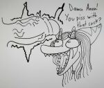  2023 absurd_res anon_(snoot_game) anthro big_penis black_and_white dialogue dinosaur duo english_text erection eyelashes fang_(gvh) female forked_tongue genitals goodbye_volcano_high hair hi_res human long_hair male male/female mammal monochrome open_mouth penis pterodactylus pterosaur reptile scalie sharp_teeth smile snoot_game snout teeth text tongue unknown_artist vein veiny_penis 