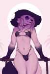  anthro bikini bracelet breasts bulge canid canine choker clothing eyewear fox genital_outline hat headgear headwear jewelry mammal navel navel_piercing neck_tuft necklace nextel nonbinary_(lore) piercing small_breasts smile solo sunglasses swimwear thick_thighs trans_(lore) tuft witch_hat 