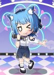  &gt;_o 1girl :p ahoge animal_ear_fluff animal_ears black_footwear black_ribbon blank_eyes blue_eyes blue_hair blue_headwear blue_skirt blush breasts cat_ears cat_girl closed_mouth clothing_cutout commentary_request earrings extra_ears frilled_shirt frilled_skirt frilled_sleeves frills full_body hair_ornament hat heart heart_earrings holding holding_microphone jewelry looking_at_viewer medium_breasts microphone miso_panda nanashi_inc. neck_ribbon one_eye_closed ribbon shirt shoes short_bangs short_hair shoulder_cutout single_earring skirt smile socks solo souya_ichika standing standing_on_one_leg tongue tongue_out virtual_youtuber watch white_shirt white_socks wristwatch x_hair_ornament 