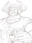 anthro beard blush bovid bovine canid canine canis cattle clothing dog_operator domestic_dog duo facial_hair grin hi_res horn lifewonders live_a_hero llmoq00 male male/male mammal muscular muscular_anthro muscular_male obsidius pecs protagonist_(live_a_hero) shirt size_difference sketch smile t-shirt topwear 
