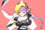  1girl animal_hood apex_legends b3_wingman black_bodysuit black_gloves blue_hair bodysuit cat_hood character_name cosplay floating_hair gloves gun hairband handgun highres holding holding_gun holding_weapon hood hood_up hooded_jacket jacket knife kunai long_hair minato_aqua multicolored_hair purple_eyes purple_hair purple_hairband red_background revolver scarf sleeveless sleeveless_jacket smile solo streaked_hair upper_body v-shaped_eyebrows very_long_hair virtual_youtuber void_prowler_wraith weapon white_jacket white_scarf wraith&#039;s_kunai wraith_(apex_legends) wraith_(apex_legends)_(cosplay) xi_zhi_jun 