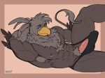  2023 abs anthro avian biped bulge digital_drawing_(artwork) digital_media_(artwork) erection feathers hand_behind_head male mostly_nude muscular muscular_anthro muscular_male nipple_piercing nipple_ring nipples piercing ring_piercing simple_background solo tail voviat 