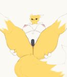  anthro areola bandai_namco butt camel_toe digimon digimon_(species) female genitals hi_res holding_butt itisd legs_up looking_at_viewer lying nude on_back presenting presenting_pussy pussy pussy_tape renamon simple_background solo 