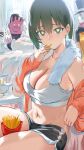  1girl absurdres bare_shoulders blush breasts cleavage closed_mouth green_eyes hews highres large_breasts long_hair long_sleeves looking_at_viewer off_shoulder short_hair yoru_mac 