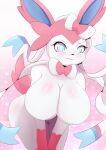  absurd_res anthro big_breasts blush breasts eeveelution featureless_breasts female generation_6_pokemon hi_res looking_at_viewer mammal nintendo nude pilu_(artist) pokemon pokemon_(species) ribbons smile solo sylveon white_body 