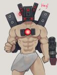  abs humanoid laser_gun living_machine machine male muscular muscular_male ranged_weapon skibidi_toilet solo speaker towel_around_waist weapon 