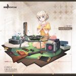  1girl 2023 :o bag bare_arms bare_legs bird bladeless_fan blonde_hair blue_eyes board_game book box character_name chilunchilun commentary copyright_name dice english_commentary full_body girls&#039;_frontline griffin_&amp;_kryuger gun hair_ornament hair_scrunchie highres juice_box kneeling m1897_(forest_game)_(girls&#039;_frontline) m1897_(girls&#039;_frontline) nintendo_switch official_alternate_costume official_art open_box open_mouth own_hands_together pajamas pink_bird pump_action rug scrunchie second-party_source seiza short_hair short_sleeves shotgun shotgun_shell simple_background sitting snack solo star_(symbol) sticker weapon white_background white_bird winchester_model_1897 wooden_floor yellow_pajamas yellow_scrunchie 