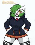  anthro big_breasts blush breasts clothing english_text female gardevoir generation_3_pokemon hi_res hoodie legwear nintendo pace-maker panties pokemon pokemon_(species) solo text thick_thighs thigh_highs topwear underwear 