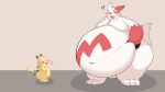  0907_kapi 16:9 2023 absurd_res belly big_belly digital_media_(artwork) duo generation_1_pokemon generation_3_pokemon hi_res huge_belly hyper hyper_belly male navel nintendo nude pikachu pokemon pokemon_(species) simple_background thick_thighs wide_hips widescreen zangoose 