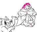  ambiguous_gender anthro bear canid canine canis colored_nails domestic_dog duo female hair hand_gesture hi_res holding_object looking_at_viewer mammal nails noelle_(twistcmyk) pink_hair pink_nails towel twist_(twistcmyk) twistcmyk wet 