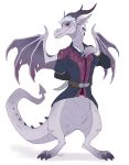  anthro anthrofied astarion_(baldur&#039;s_gate) baldur&#039;s_gate bottomless claws clothed clothing dragon galehowl hair horn humanoid_pointy_ears male red_eyes scales solo white_body white_hair white_scales wings 