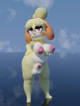  3d_(artwork) animal_crossing animal_genitalia animal_penis anthro areola balls bedroom_eyes big_areola big_balls big_breasts blue_sky blush breasts canid canine canine_genitalia canine_penis canis cloud digital_media_(artwork) domestic_dog eyeshadow eyewear front_view fur furfnsfw genitals glasses gynomorph hair half-closed_eyes hand_on_hip hi_res holding_breast intersex isabelle_(animal_crossing) looking_at_viewer makeup mammal narrowed_eyes navel nintendo nipples nude open_mouth open_smile outside penis penis_tip pink_eyes pose reflective_floor seductive shadow sheath shih_tzu sky smile solo standing thick_thighs toy_dog wide_hips yellow_body yellow_fur 