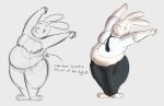  anthro belly belly_overhang belt_snap big_belly chubby_male fur hi_res ill_fitting_clothing lagomorph love_handles male mammal moobs overweight overweight_male sebastian_(secret-bunny) secret-bunny solo solo_focus white_body white_fur 