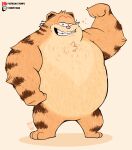  2023 absurd_res anthro belly biceps domestic_cat felid feline felis flexing fur garfield_(series) hi_res looking_at_viewer male mammal musclegut muscular muscular_anthro muscular_male nude obese obese_anthro obese_male overweight overweight_anthro overweight_male patreon shadow simple_background smile solo sony_corporation sony_pictures sparkles standing stompsthecroc tan_background teeth text the_garfield_movie_(2024) tuft twitch.tv url vic_(garfield) watermark whiskers 
