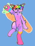  &gt;w&lt; ambiguous_gender anthro domestic_cat eddotheweirdo felid feline felis fur hair hi_res mammal multicolored_hair open_mouth open_smile purple_body purple_fur rainbow_hair smile solo sparklecat 