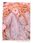  1girl blonde_hair closed_eyes commentary couch dated emma_(veil) eyelashes kotteri long_hair lying on_couch pajamas solo veil_(manga) 