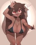  absurd_res anthro bent_over big_breasts big_ears bikini breasts brown_body brown_fur brown_hair cleavage clothed clothing female floppy_ears front_view fur hair hi_res huge_breasts lagomorph leporid long_ears looking_at_viewer lop_ears lumpypaca mammal rabbit red_eyes solo swimwear wristband 