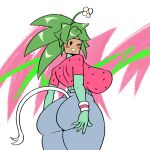  big_breasts blaster_master breasts elemental_creature elemental_humanoid female flora_fauna for_a_head hi_res holding_butt humanoid iggy_bomb kanna_(blaster_master) looking_at_viewer looking_back looking_back_at_viewer object_head one_eye_closed plant plant_humanoid solo thick_thighs wink 