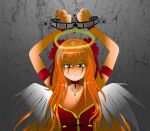  angel angel_wings angry chain chained dungeon growling highres long_hair non-web_source orange_eyes orange_hair original wings 