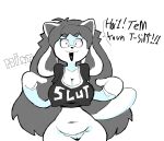  2023 :3 anthro belly big_breasts black_clothing black_shirt black_topwear bottomless breasts canid cleavage clothed clothing cute_fangs dialogue digital_media_(artwork) eks-out english_text eyebrow_through_hair eyebrows felid female fur genitals gesture grey_hair hair huge_breasts hybrid long_hair long_tail mammal multi_ear navel onomatopoeia open_mouth open_smile partially_clothed pointing pointing_at_self pussy shirt shirt_only simple_background slightly_chubby small_waist smile solo sound_effects speech_bubble standing tail talking_to_viewer tem temmie_(undertale) text text_on_clothing text_on_shirt text_on_topwear thick_tail toony topwear topwear_only translucent translucent_hair undertale undertale_(series) white_background white_body white_fur wide_hips 