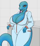  anthro blue_body blue_scales breasts daxy female hi_res orange_eyes scales solo thick_thighs 