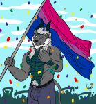  anthro chimera felid hi_res horn hunterramirez lgbt_pride lion male mammal muscular pantherine pride_color_flag pride_colors pride_month smile solo 