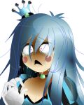  absurdres black_eyeshadow blue_hair breasts constricted_pupils crown crying eyeshadow gloves highres light makeup mini_crown non-web_source pink_eyes princess scared small_breasts streaming_tears tears white_gloves 