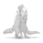  2023 4_toes 5_fingers anthro cybernetic_arm cybernetic_limb duo embrace eyes_closed feet female fingers fur guardians_of_the_galaxy hand_on_back happy hi_res hindpaw hug humanoid_hands lylla male male/female mammal markings marvel mustelid nicnak044 nude open_mouth open_smile otter paws procyonid raccoon ring_(marking) ringtail robotic_arm rocket_raccoon signature smile standing tail tail_markings toes whiskers 