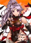  1girl breasts commission commissioner_upload earrings fire_emblem fire_emblem:_genealogy_of_the_holy_war flower hair_flower hair_ornament highres ishtar_(fire_emblem) jewelry ninja oniisan02b ponytail purple_eyes purple_hair skeb_commission thick_thighs thighs 