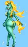  2023 5_fingers amber_eyes anthro anthrofied asian_mythology big_butt biped blue_background breasts butt butt_pose chinese_mythology cyan_background digital_drawing_(artwork) digital_media_(artwork) duragan east_asian_mythology eyelashes fangs female fingers fire flaming_hair flaming_mane flaming_tail flaming_wings full-length_portrait green_body green_scales green_skin hi_res hooves hybrid longma looking_at_viewer looking_back looking_back_at_viewer mythology nipples non-mammal_breasts nude open_mouth pinup portrait pose pseudo_hair pseudo_mane scales side_boob signature simple_background solo tail teeth them&#039;s_fightin&#039;_herds tianhuo_(tfh) unguligrade_anthro walking wings 