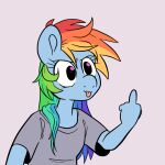  anthro black_eyes blue_body digital_media_(artwork) equid equine eyelashes female friendship_is_magic gesture hair hasbro hi_res long_hair mammal middle_finger multicolored_hair my_little_pony pink_eyes rainbow_dash_(mlp) rainbow_hair simple_background smile smirk_(artist) solo 