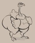  avian beak big_butt bird butt feathers female feral hi_res huge_butt ostrich ratite smokey_blokey solo standing thick_thighs 