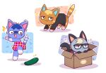  +++ ^^^ all_fours animal animal_crossing argyle argyle_dress black-framed_eyewear black_gloves black_shirt box brown_eyes cardboard_box cat character_request closed_mouth clothed_animal commentary commission cucumber dress english_commentary fang fang_out glasses gloves green_eyes heterochromia highres in_box in_container kurotofu open_mouth shirt sleeveless sleeveless_dress standing standing_on_one_leg trembling 