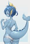  2023 absurd_res anthro back_boob bikini bikini_pull blue_body blue_hair blue_sclera breasts butt clothing clothing_pull eeveelution eyebrows eyelashes female generation_1_pokemon glistening glistening_body hair hi_res kemono looking_at_viewer looking_back looking_back_at_viewer nintendo open_mouth pokemon pokemon_(species) short_hair solo swimwear swimwear_pull thigh_gap vaporeon wet white_bikini white_clothing white_swimwear yuika9200 