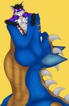  anthro black_hair black_nose blue_body blue_eyes blue_fur dragon duo felid feral fur grey_horn hair hi_res horn imminent_death inner_ear_fluff klem1707 larger_pred male male/male mammal multicolored_body multicolored_fur muscular muscular_anthro muscular_male oral_vore prey shocked size_difference smaller_prey teeth tuft vore white_inner_ear_fluff 