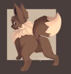  anus backsack balls butt canid canine eevee felid feline feral fluffy furry_balls generation_1_pokemon genitals hi_res male mammal nintendo pokemon pokemon_(species) rear_view solo surprise sylvatito 