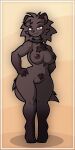  absurd_res anthro big_breasts black_nipples breasts brown_body brown_eyes brown_fur chest_tuft claws collar collar_only curvy_figure digital_drawing_(artwork) digital_media_(artwork) digitigrade female fluffy fluffy_tail fur hael_the_goat hair hi_res humanoid hyena leg_markings mammal markings messy_hair nipples nude pistolette_(character) pubes short_hair smug_face socks_(marking) solo tail thick_thighs tuft wide_hips 