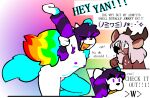  &lt;3 aliasing anthro antlers armpit_fetish catjam_(artist) curious deer dialogue duo english_text excited female genitals hair horn kaomoji mammal multicolored_hair nipples nonbinary_(lore) pussy rainbow_hair text xcite_(catjam) yan_(character) 