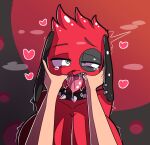  &lt;3 absurd_res ahegao animal_crossing anthro big_breasts black_body black_fur blue_eyes bodily_fluids breasts canid canine canis cherry_(animal_crossing) collar domestic_dog ear_piercing female floppy_ears fur grey_background hair hand_in_mouth head_tuft hi_res huge_breasts looking_pleasured lop_ears mammal nintendo piercing pink_background red_hair saliva shaking sharp_teeth silverplatin simple_background solo spiked_collar spikes tears teeth tongue tongue_out trembling tuft 