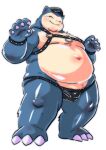  anthro belly blush bulge claws clothing fupa generation_1_pokemon harness hi_res jockstrap leather leather_clothing leather_daddy leather_harness leather_strap male navel nintendo overweight pokemon pokemon_(species) raozone smile snorlax solo underwear 