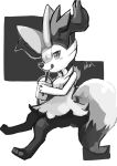  1girl animal_ear_fluff animal_ears animal_feet animal_hands animal_nose artist_name blush body_fur braixen closed_mouth commentary cup disposable_cup drink drinking_straw fox_ears fox_girl fox_tail from_side full_body furry furry_female grey_outline greyscale hand_up happy highres holding holding_cup holding_drink ikei invisible_chair licking_lips light_blush looking_at_viewer monochrome multicolored_fur neck_fur pokemon pokemon_(creature) romaji_commentary signature sitting sketch smile snout solo tail tongue tongue_out two-tone_background 