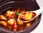  enonnbo food food_focus gradient_background grey_background mapo_tofu no_humans original spoon still_life tofu vegetable 