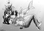 air_bubble anthro arm_fins asphyxiation bear big_breasts black_body black_fur breasts breath_play clothing cross-hatching curled_hair diving_mask dorsal_fin drowning duo embrace evan_harrey feet female fin fingerless_(marking) fish fur gemilightning_(character) girly grey_body grey_scales hair hatching_(art) hi_res hug hugging_from_behind humanoid_feet humanoid_hands leg_grab male male/female mammal marine markings mask monochrome one-piece_swimsuit paws plantigrade ponytail restrained scales screaming shaded shark shark_fin shark_tail sharp_teeth sinking smug spectacled_bear swimming swimwear teeth tremarctine ucu_harrey ucumar underwater water whisker_markings white_markings wide_eyed 