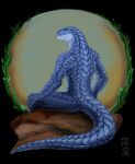  3033 anthro crius_(offline_user) hi_res lizardman looking_at_viewer male overlord_(series) reptile scales scalie sitting solo stare tribal 